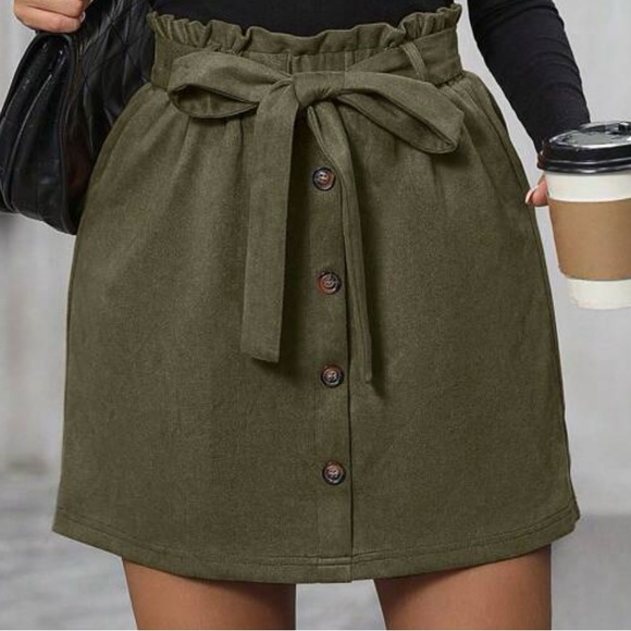 MA ONLINE Ladies Stretchy Belted Paper Bag Mini Skirt - Dog Tooth Check Pattern, Polyester/Elastane, US Size 4 - View #6